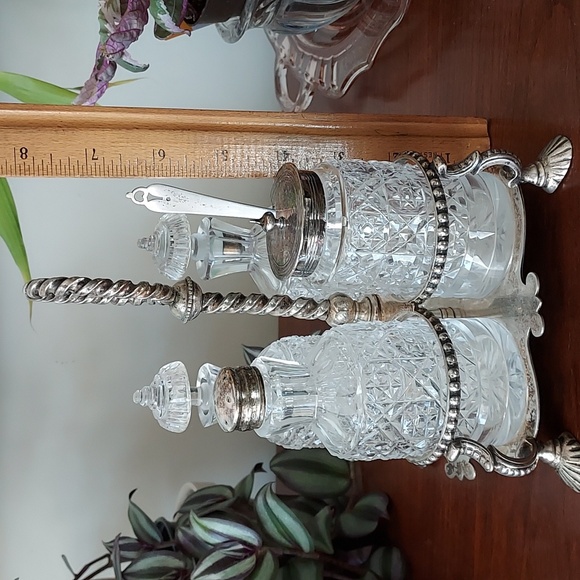 Sterling silver cut glass cruet set - Picture 13 of 13
